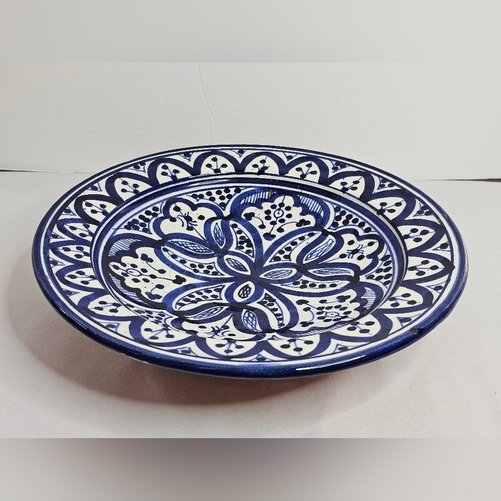 WARDA Safi Signed Blue Moroccan 10.5” Ceramic Platter Plate Dish Hang Wall Art